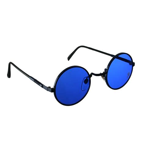 large dark blue round sunglasses|round blue sunglasses men.